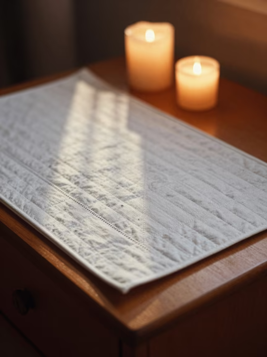 Dressmaker Chalk on Quilted Mat in Tonalá in on a bedside table in Tonalá