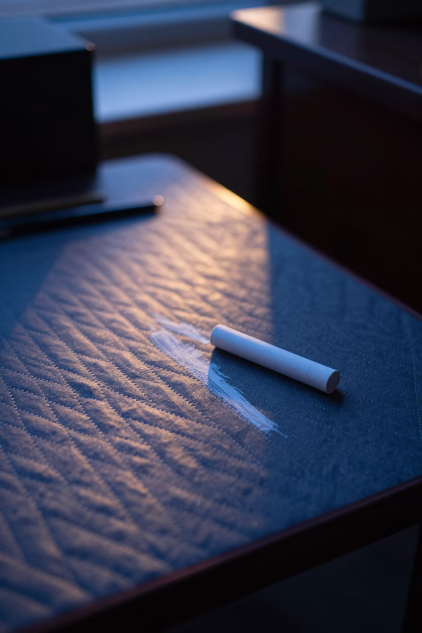 Dressmaker Chalk on Quilted Mat in Winter in on a bedside table in Meerut