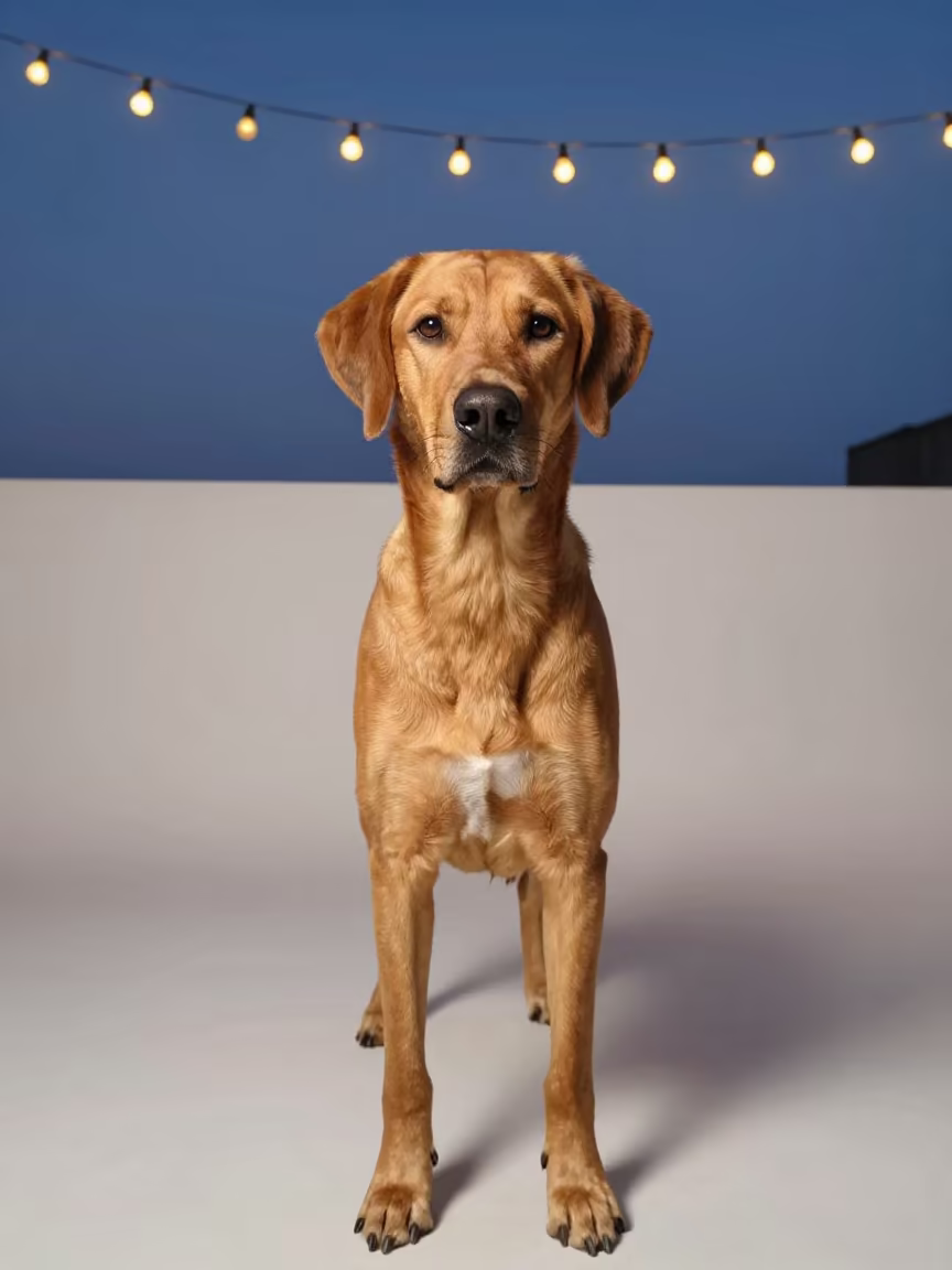 Drever Portrait in Balat Studio Twilight in in a quiet portrait studio with a plain backdrop and eye-level framing in Balat, Istanbul
