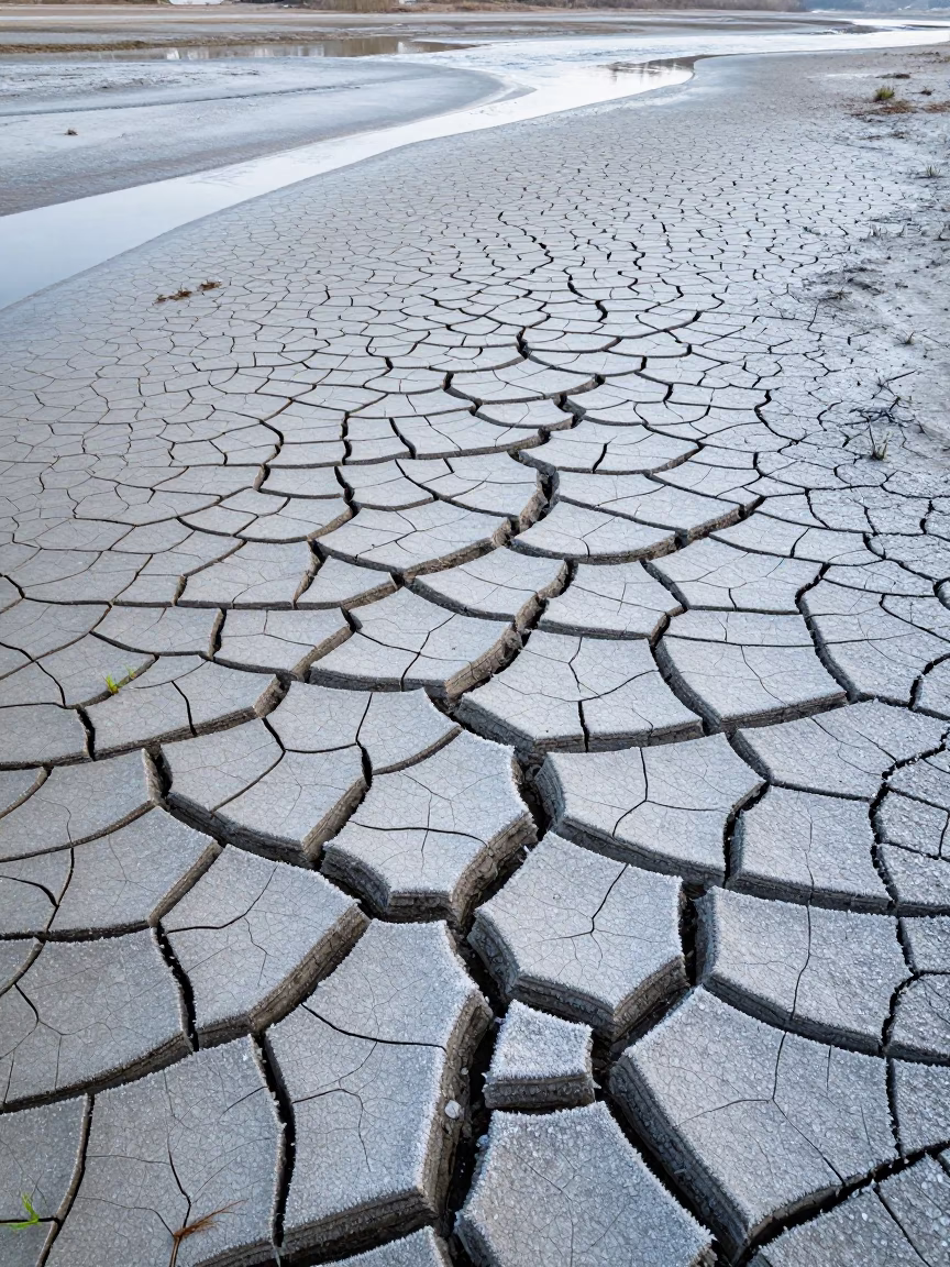 Dried Mud Cracks Riverbed New Jersey Floodplain in across a floodplain after rain in New Jersey