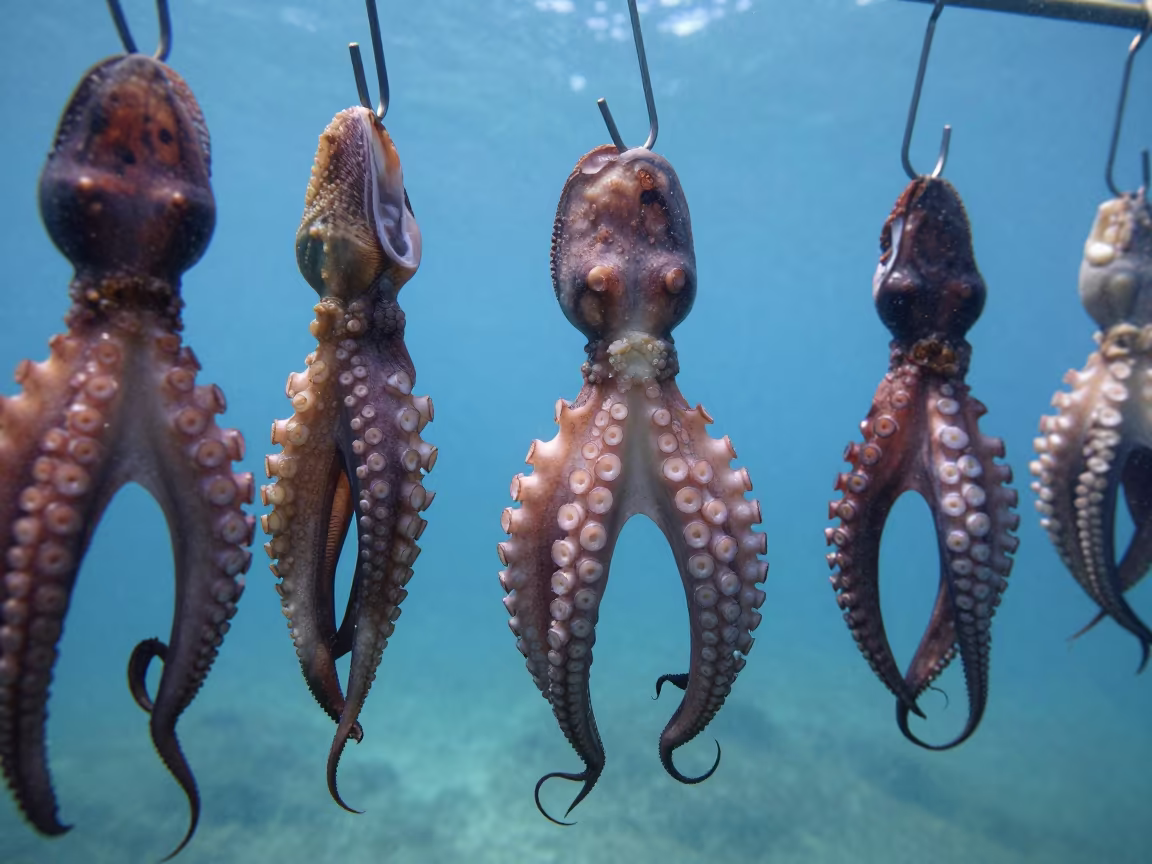 Dried Octopus Hanging in Winter Sunlight in near Neve Tzedek, Tel Aviv