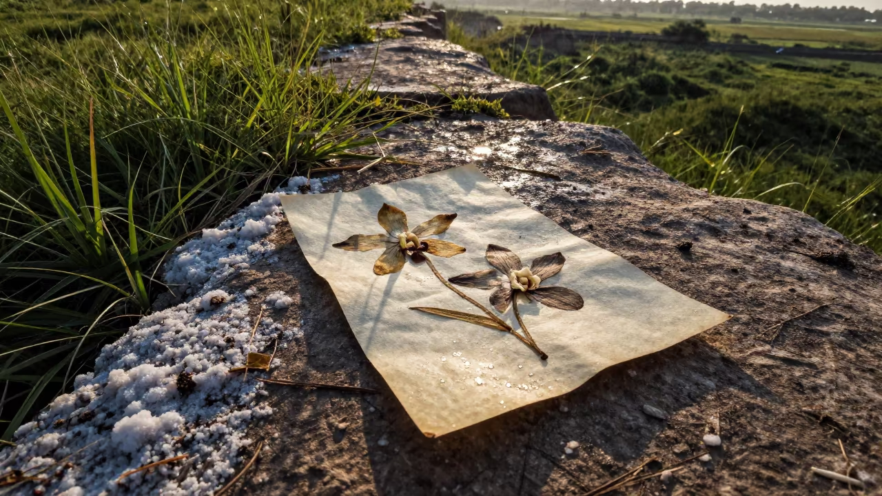 Dried Orchid on Herbarium Sheet Cliff Edge in along a salt-sprayed cliff edge near Amritsar