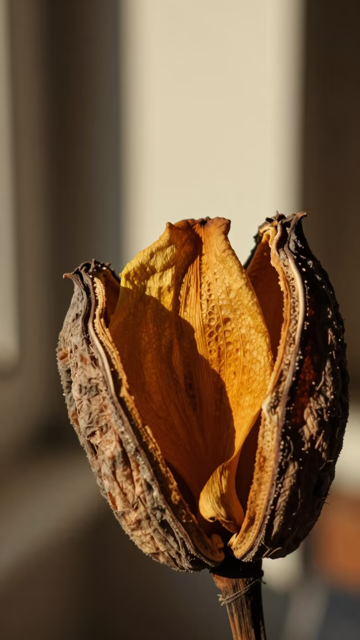 Dried Petal Cellular Texture Alanya Seed Pod in inside a seed pod split open near Alanya