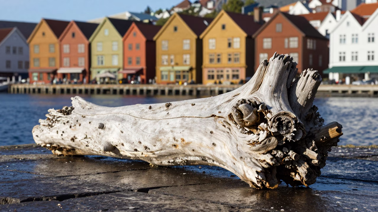 Driftwood in Bergen at Late Morning Light in in Bergen, Norway