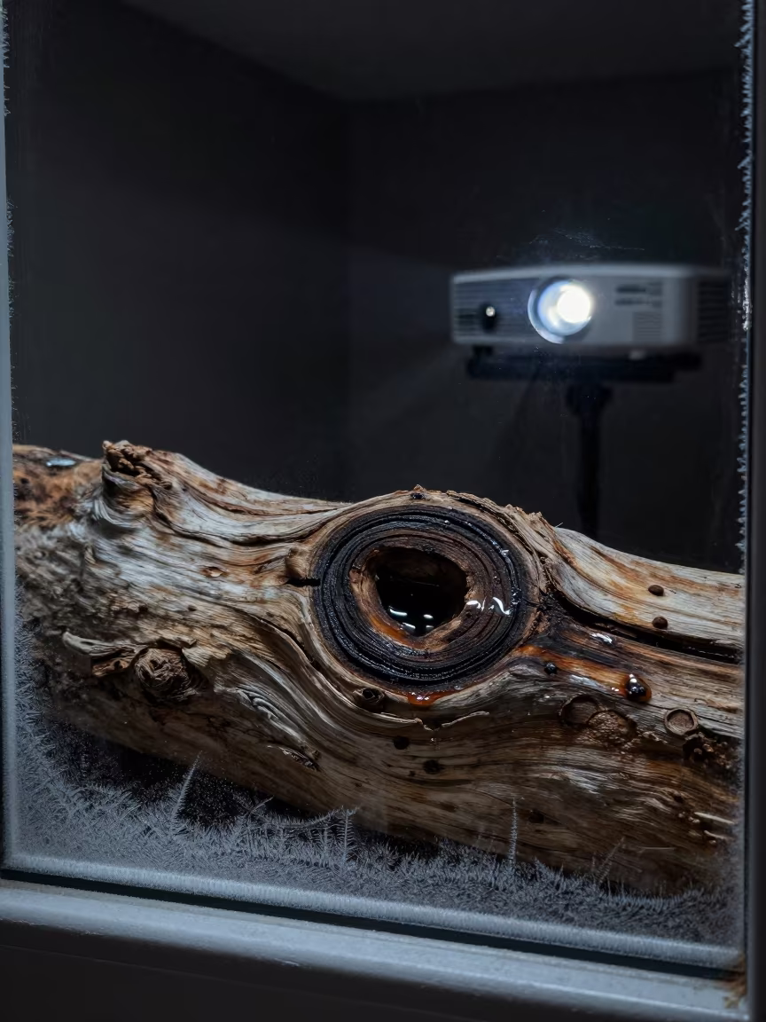 Driftwood Macro Cross Section Sea Water Rings in along a frost-edged windowpane in Tel Aviv