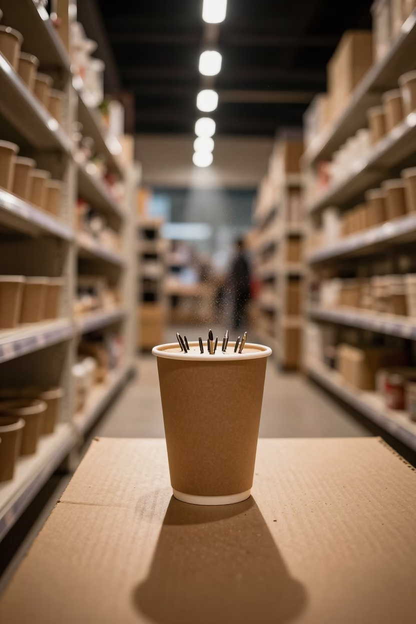 Drill Bit Cup in Fitting Room Corridor at Night in inside a fitting room corridor in Tabou