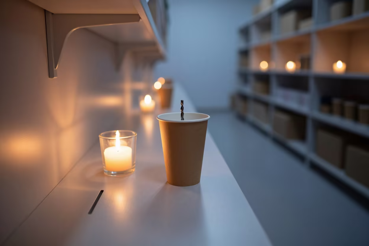 Drill Bit Return Cup in Kamsar Fitting Room in inside a fitting room corridor in Kamsar