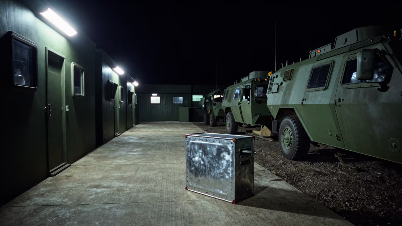 Drill Flag Tin in Armored Bay Night Papua New Guinea in in an armored vehicle bay in Papua New Guinea