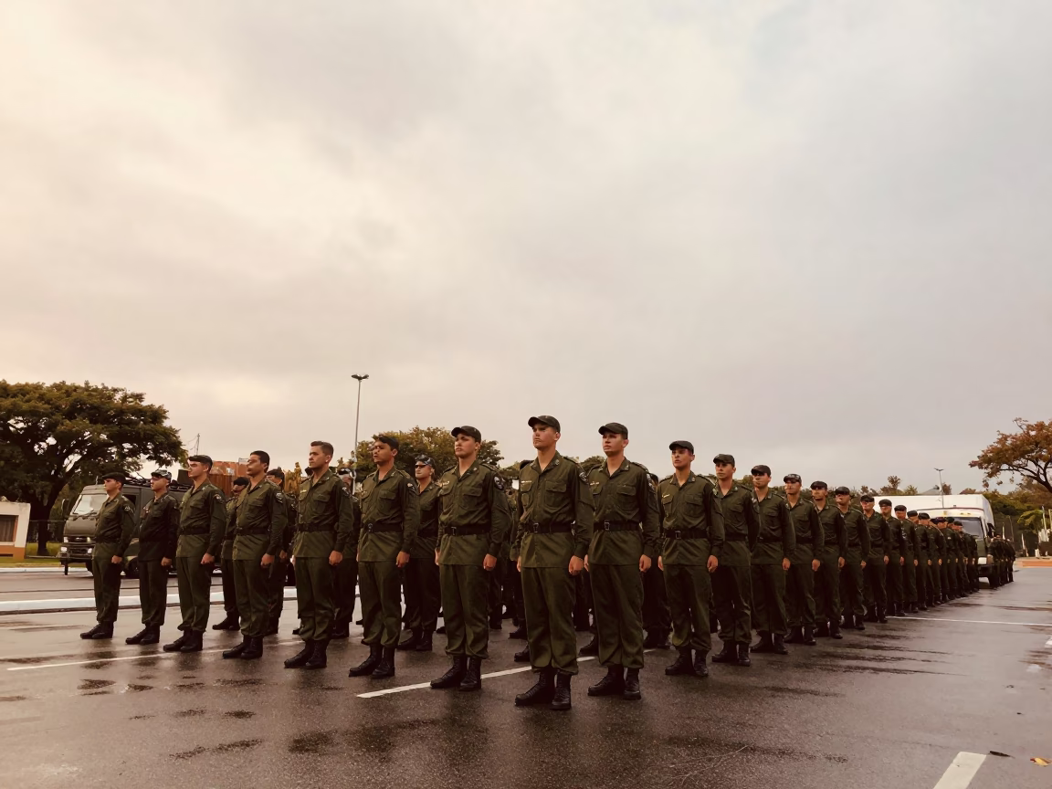 Drill Line Under Heavy Overcast Porto Alegre in beside a convoy halt on open ground in Porto Alegre