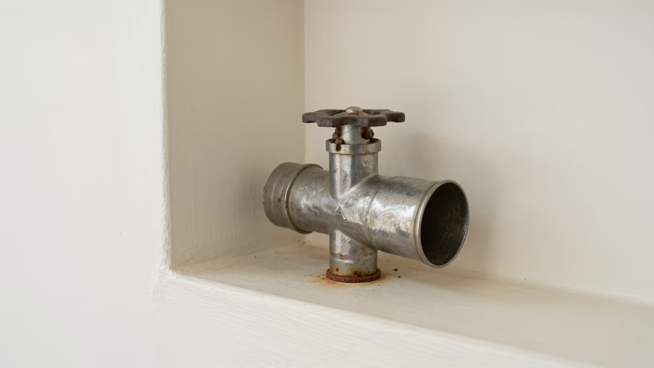 Drip Valve Tin on Lira Display Ledge in on a painted display ledge near Lira