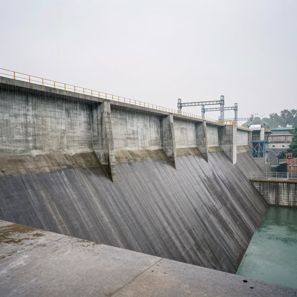 Dripping Concrete Dam Gallery Winter Rain in along a dam spillway near Gorakhpur