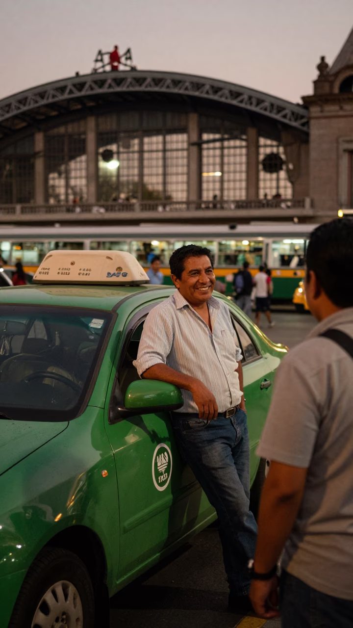 Driver Smiling in Mexico City at Honeyed Evening Light in in Mexico City, Mexico