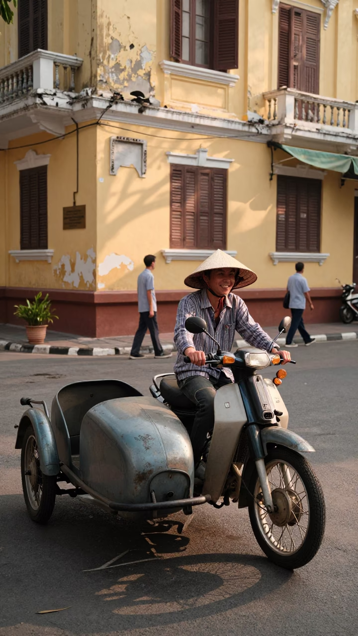 Driver Smiling just after sunrise in Ho Chi Minh City in in Ho Chi Minh City, Vietnam