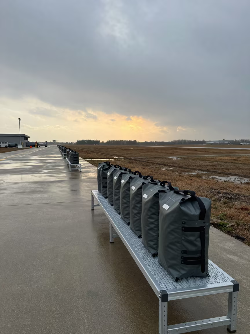 Drone Battery Fire Bag Shelf on Anhui Airbase in along an airbase flight line in Anhui