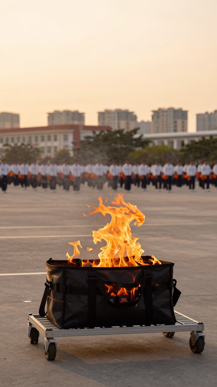 Drone Battery Fire Bag on Xiamen Parade Ground in on a parade ground in Xiamen