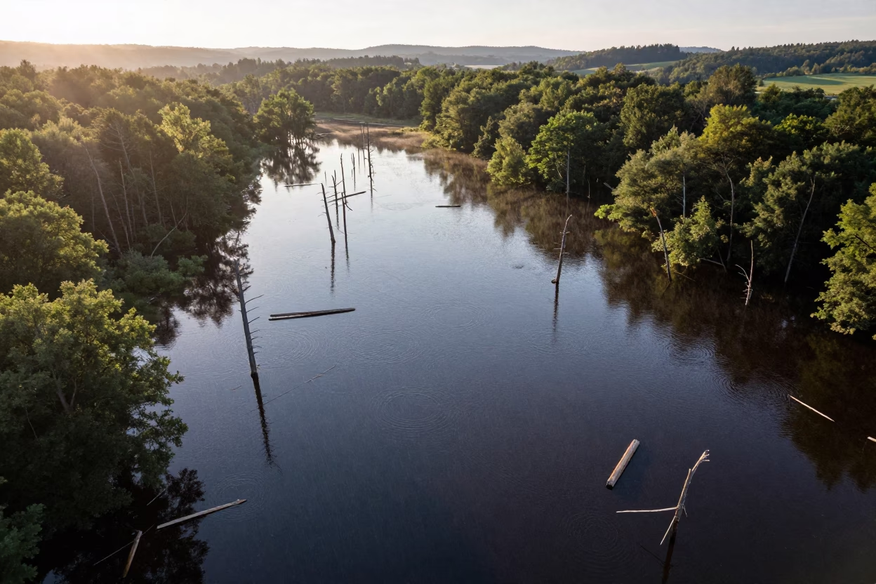 Drone View Flooded Forest Andorra Early Morning in in Andorra