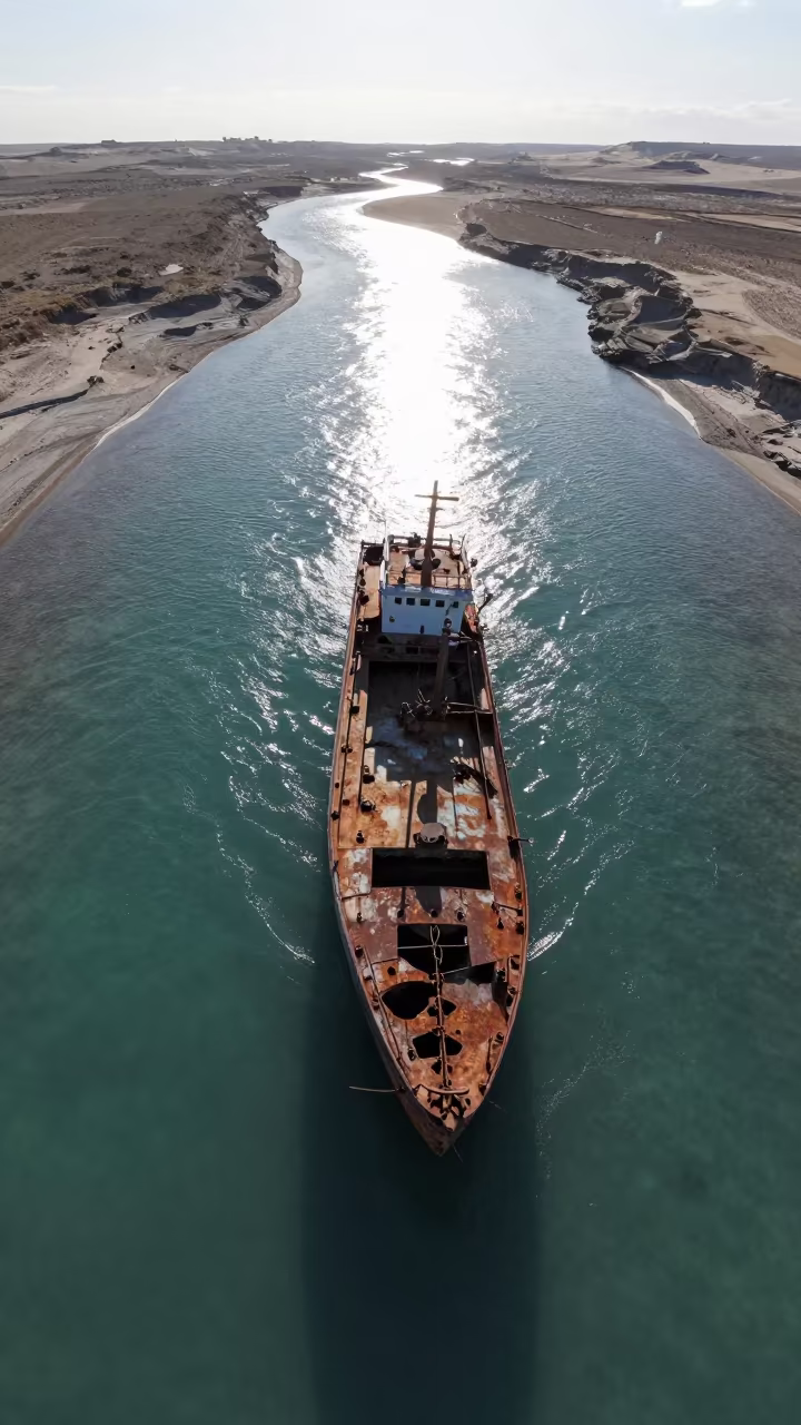 Drone View Shipwreck Glacial Stream Touba in above a glacial stream near Touba