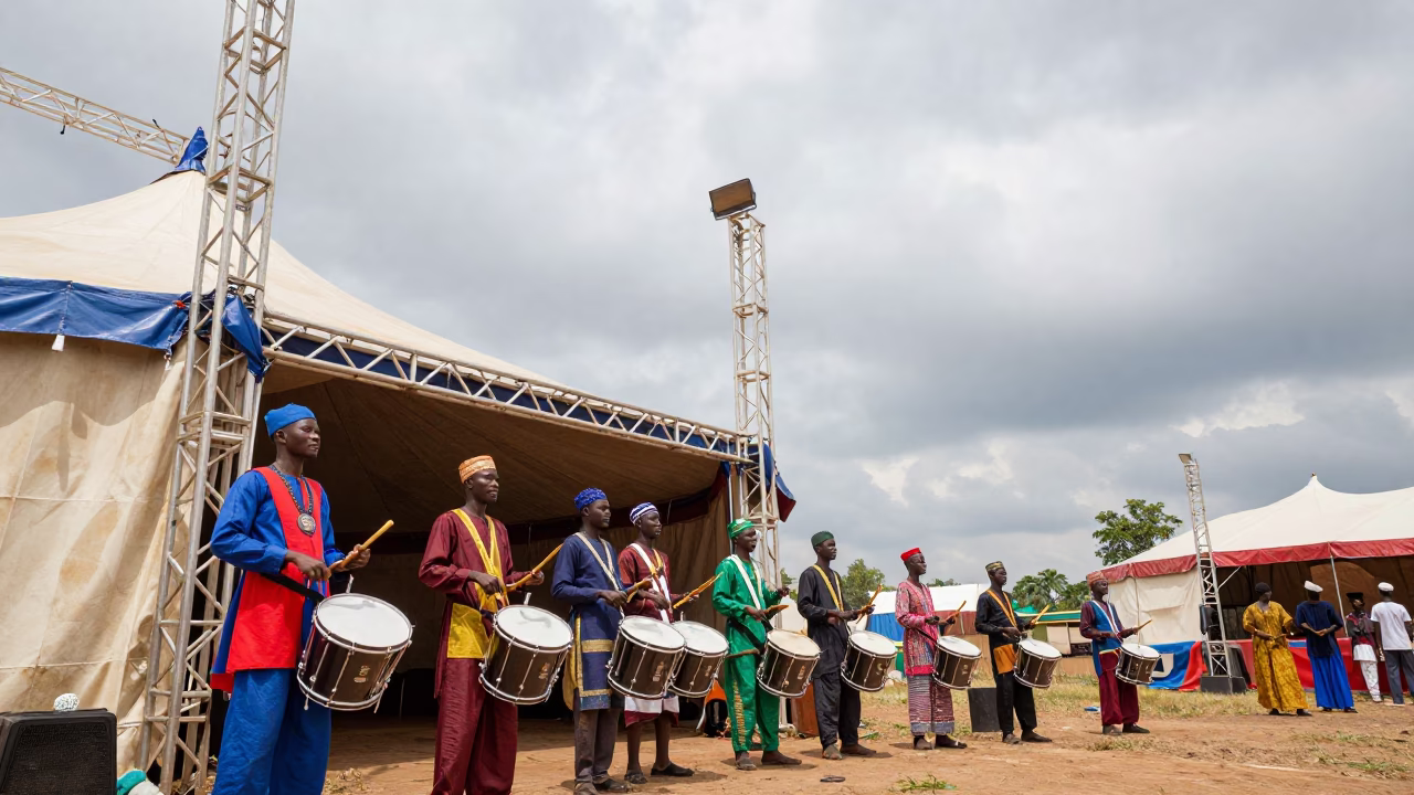 Drum Line Soundcheck Under Circus Tent Kaduna in under a circus tent in Kaduna