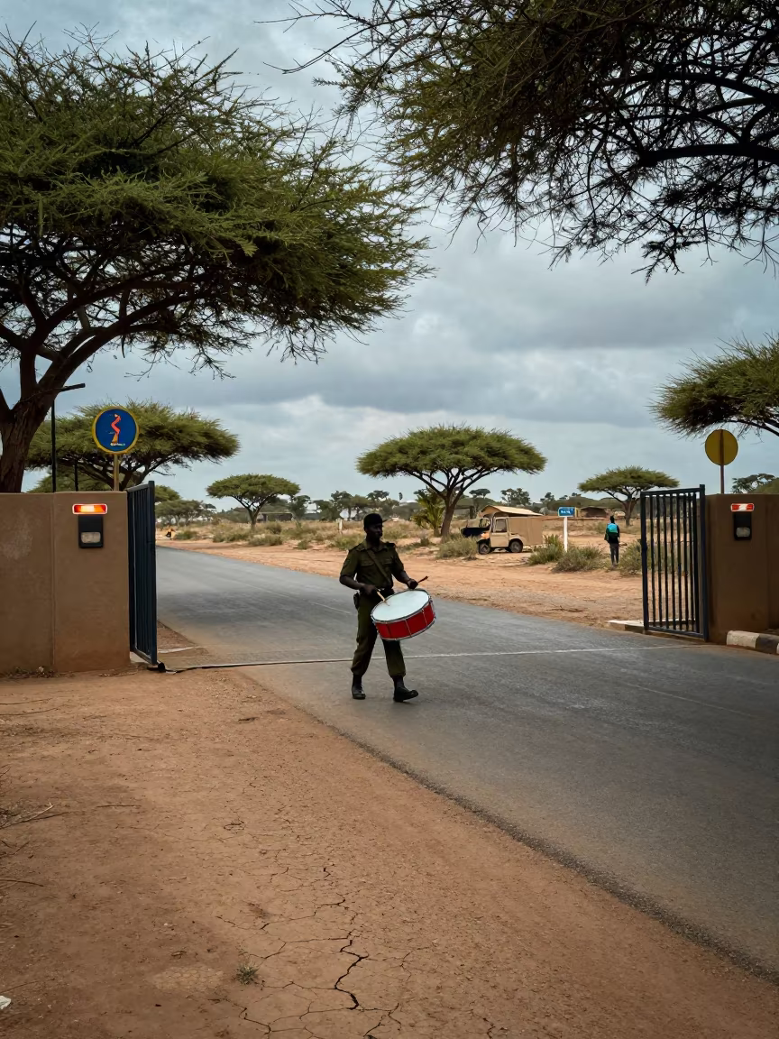 Drummer Rolls Press Roll at Kaolack Checkpoint in at a checkpoint lane near Kaolack