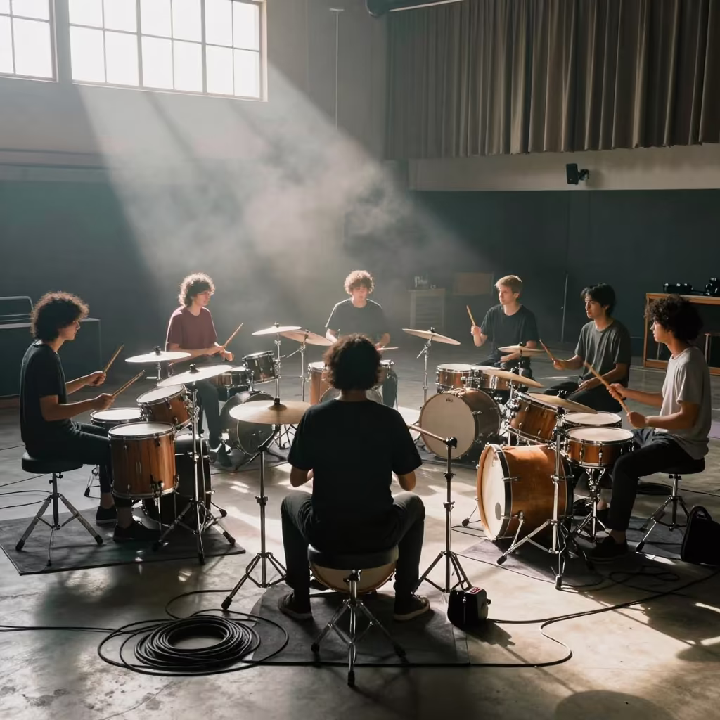 Drumming Circle Rehearsal in Salvador Skylight in in a rehearsal room in Salvador
