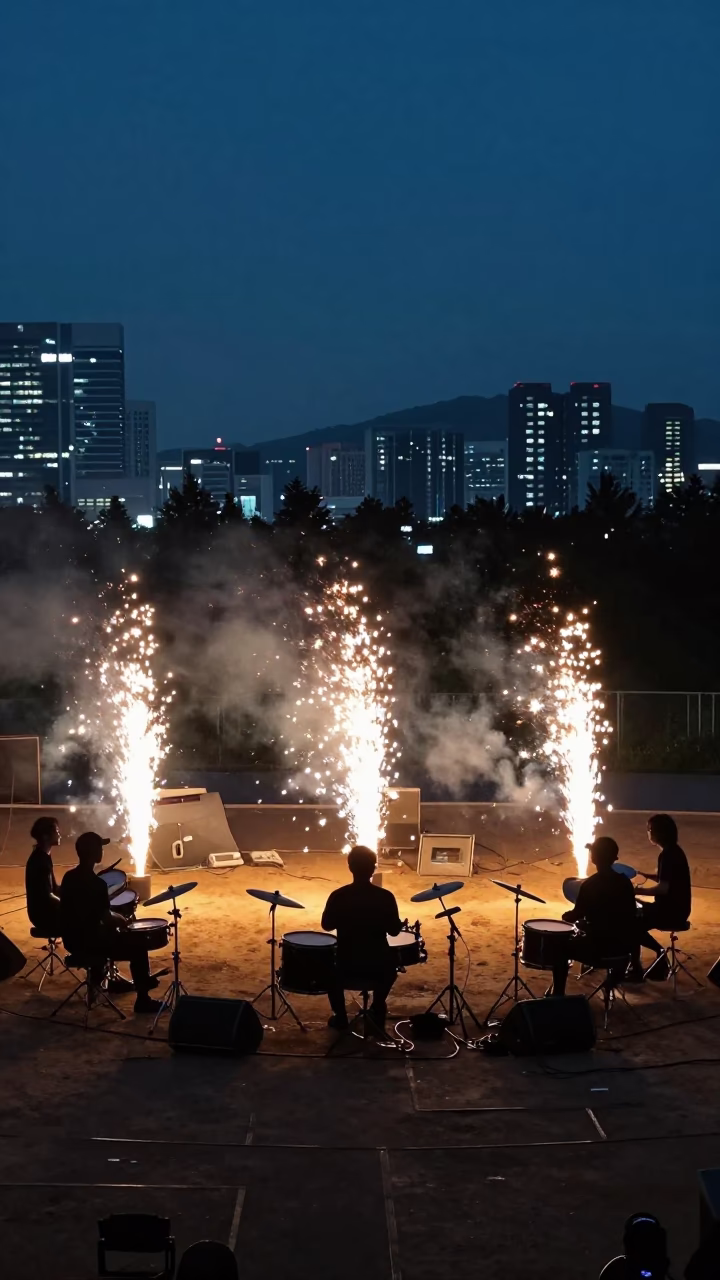 Drumming Circle Sparks Rise Seoul Night Stage in on a festival main stage in Seoul