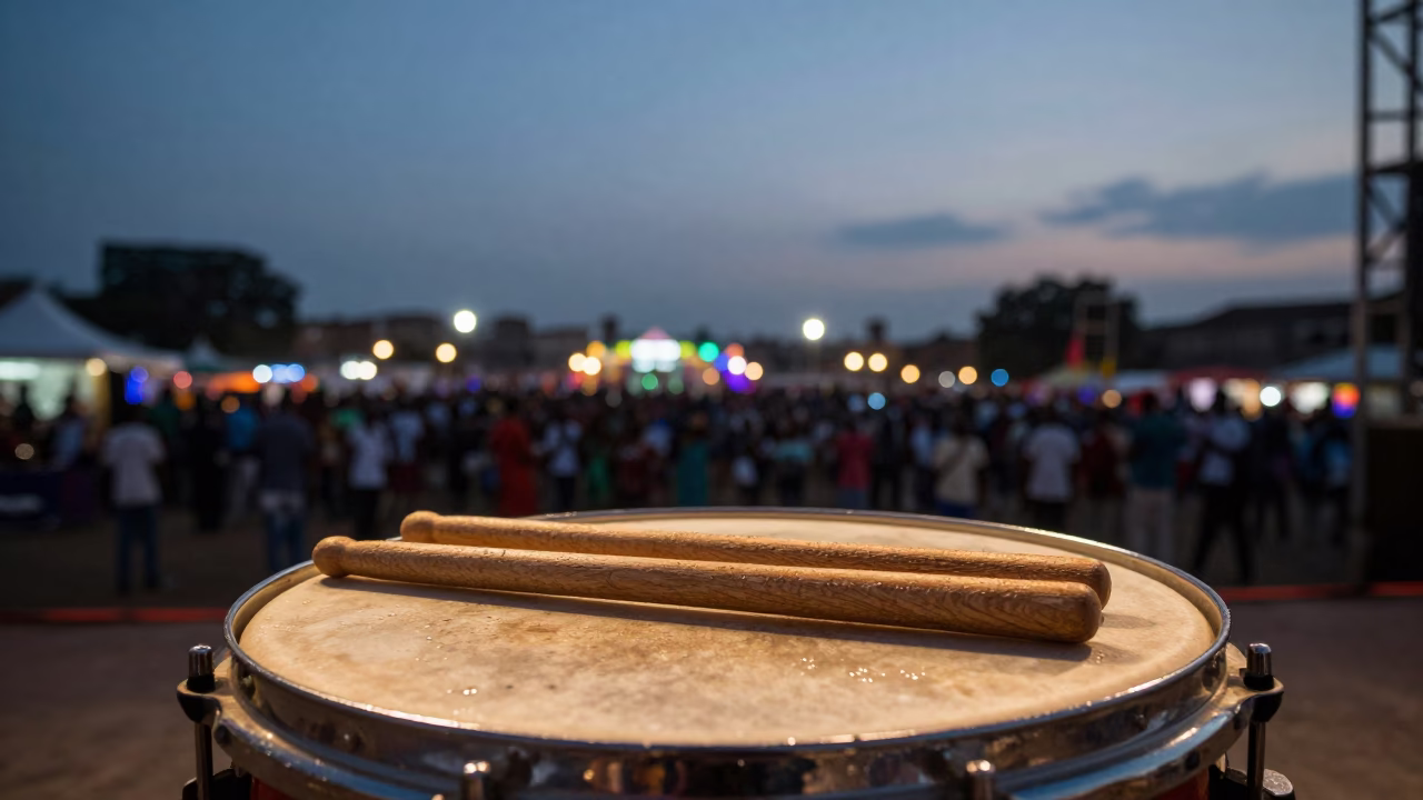 Drumsticks Silhouette on Snare at Bertoua Festival in on a festival main stage in Bertoua
