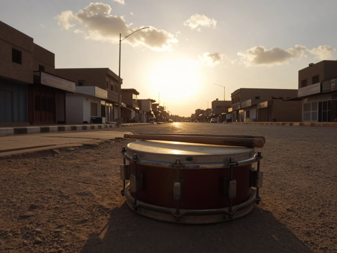 Drumsticks on Snare at Minya Street Corner in at a street corner busking spot in Minya