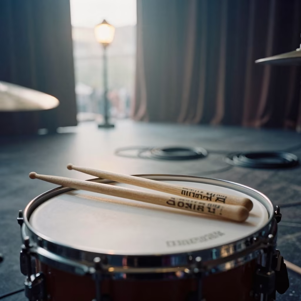 Drumsticks on Snare in Nuremberg Concert Hall Dawn in in a concert hall in Nuremberg