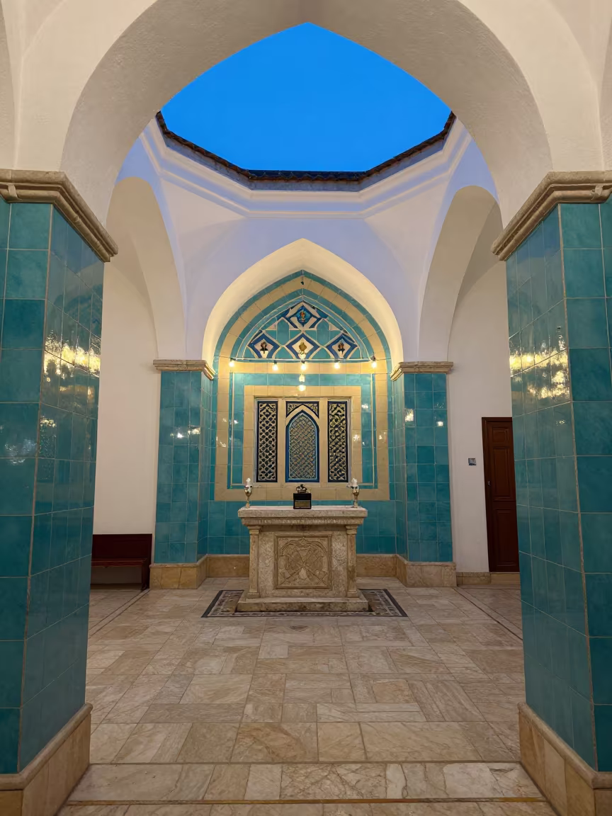Druze Prayer House Altar Blue Light Evening in at the foot of a stone altar in St Louis