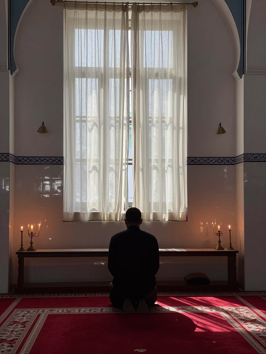 Druze Prayer House Silhouette in Late Spring Light in inside a candlelit nave in Dinajpur