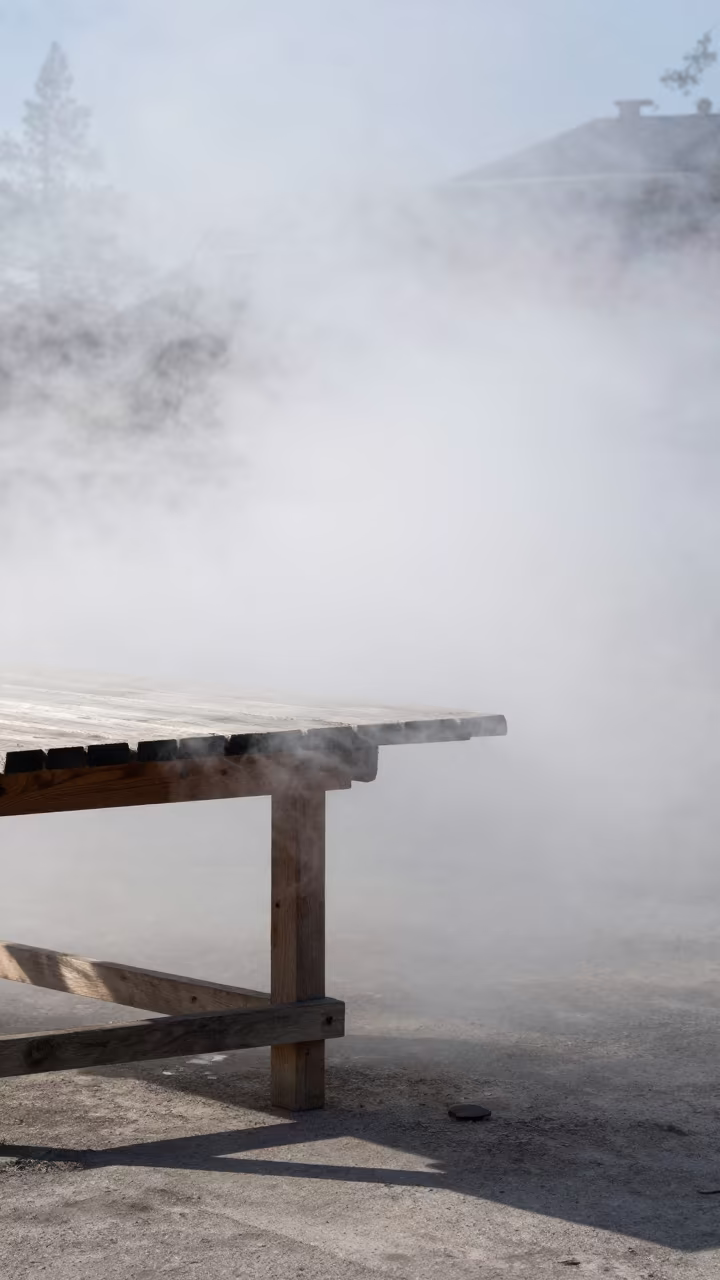 Dry Ice Fog Drifts Over Table in Finnish Summer in in Finland