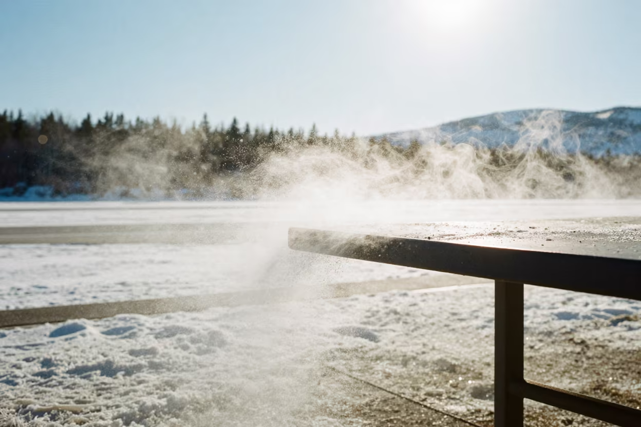 Dry Ice Fog Over Snowy Canadian Table in in Canada