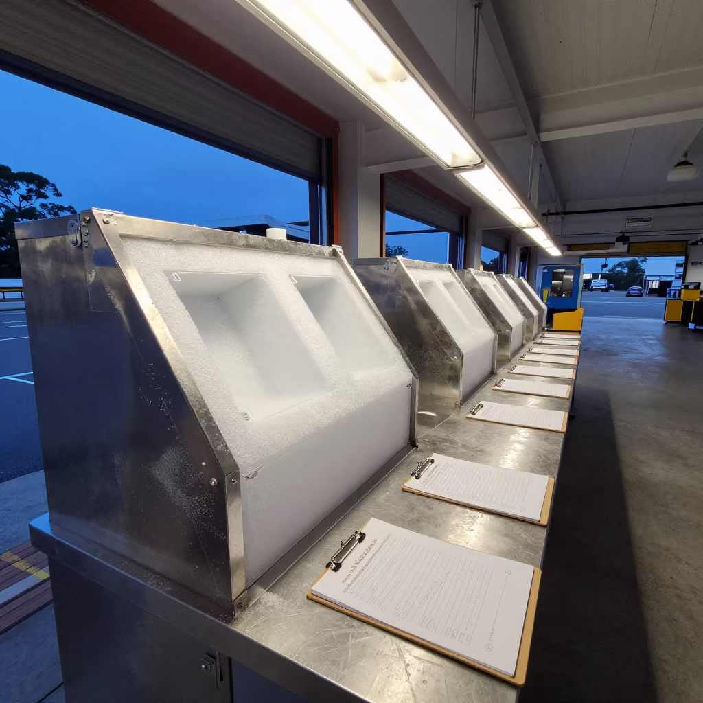 Dry Ice Scoop Station Dock Office Sydney in inside a dispatch office above the dock in Sydney