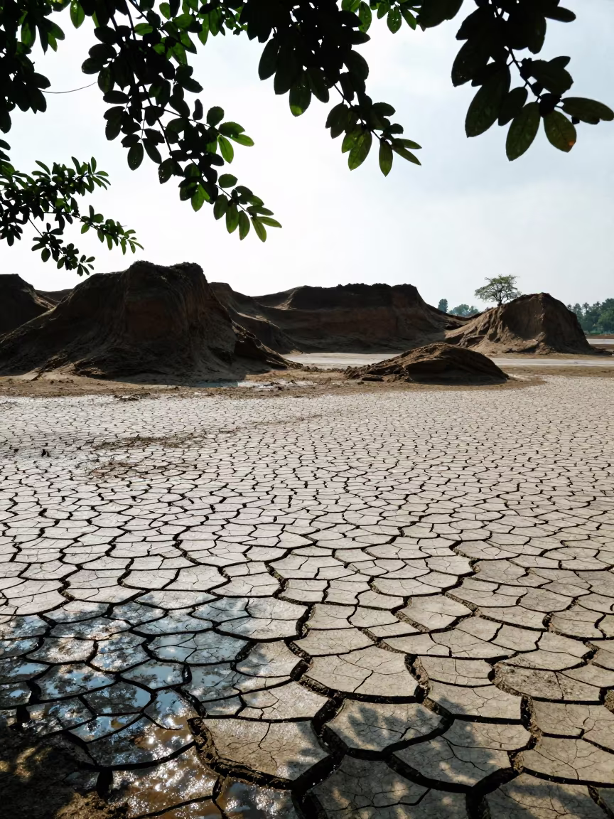 Dry Lake Bed Reflecting Starlight Midday Rain in near Sangli