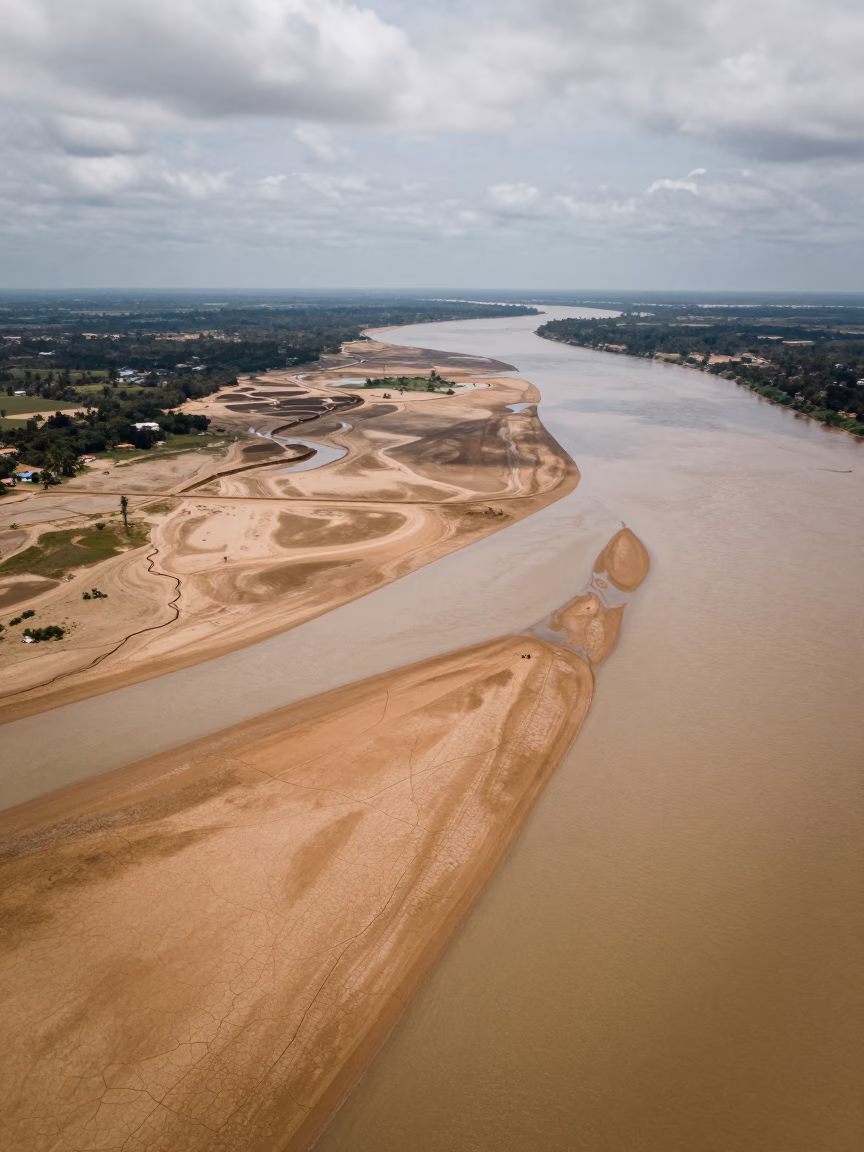Dry Season River Delta Aerial View Near Merca in near Merca