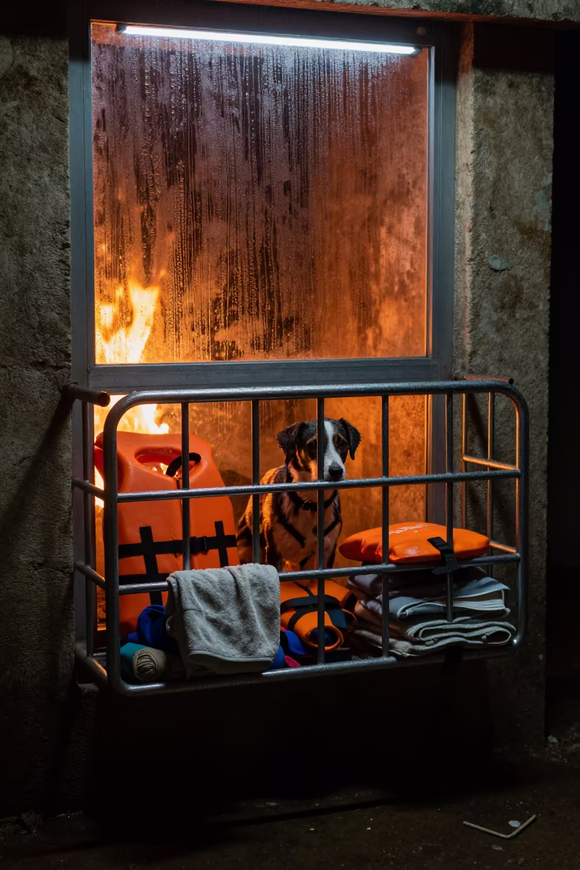 Drying Dog Life Jackets in Tunis Adoption Room in inside an adoption room in Tunis
