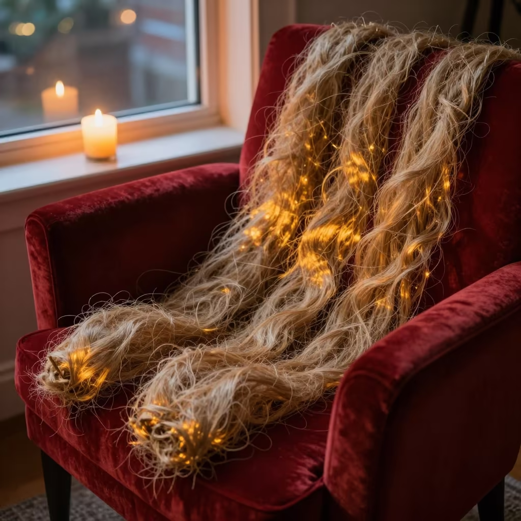 Drying Hemp Fibers on Velvet Chair in Candlelight in on a velvet chair in Oshawa