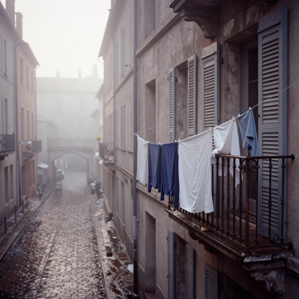 Drying Laundry at Dawn Light in Lyon in in Lyon, France