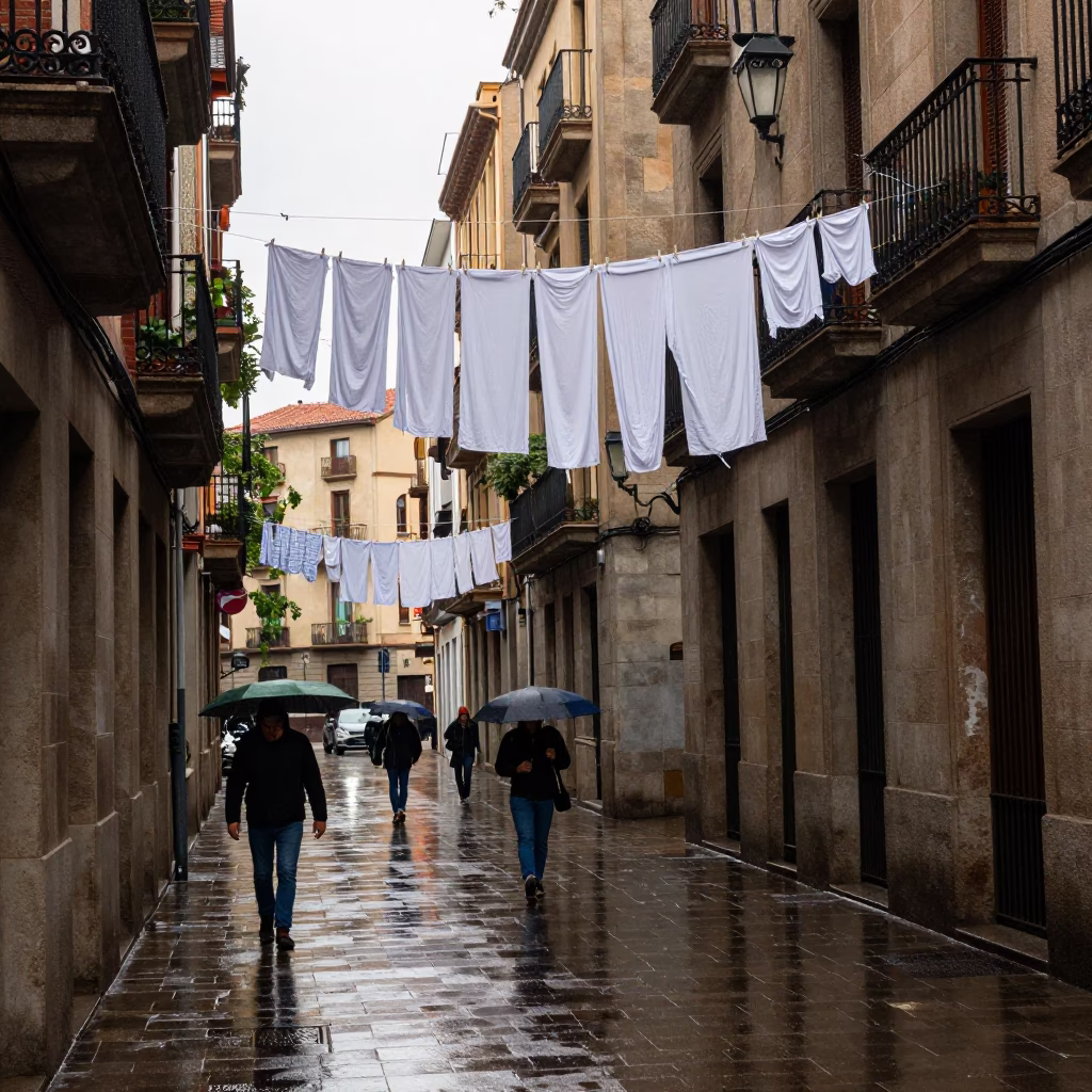 Drying Laundry at First Light in Barcelona in in Barcelona, Spain