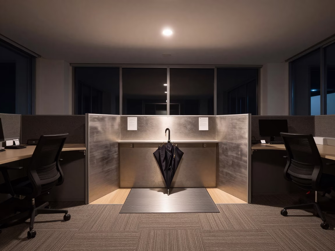 Drying Mat Umbrella Office Bay Hanover in inside an open-plan office bay in Hanover