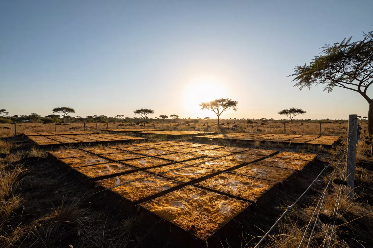 Drying Peat Slabs on Wire Fence in South Sudan in in South Sudan