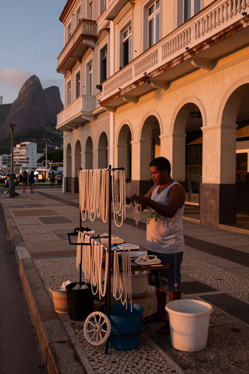 Drying Rack in Rio De Janeiro at Copper-toned Light Before Dusk in in Rio de Janeiro, Brazil