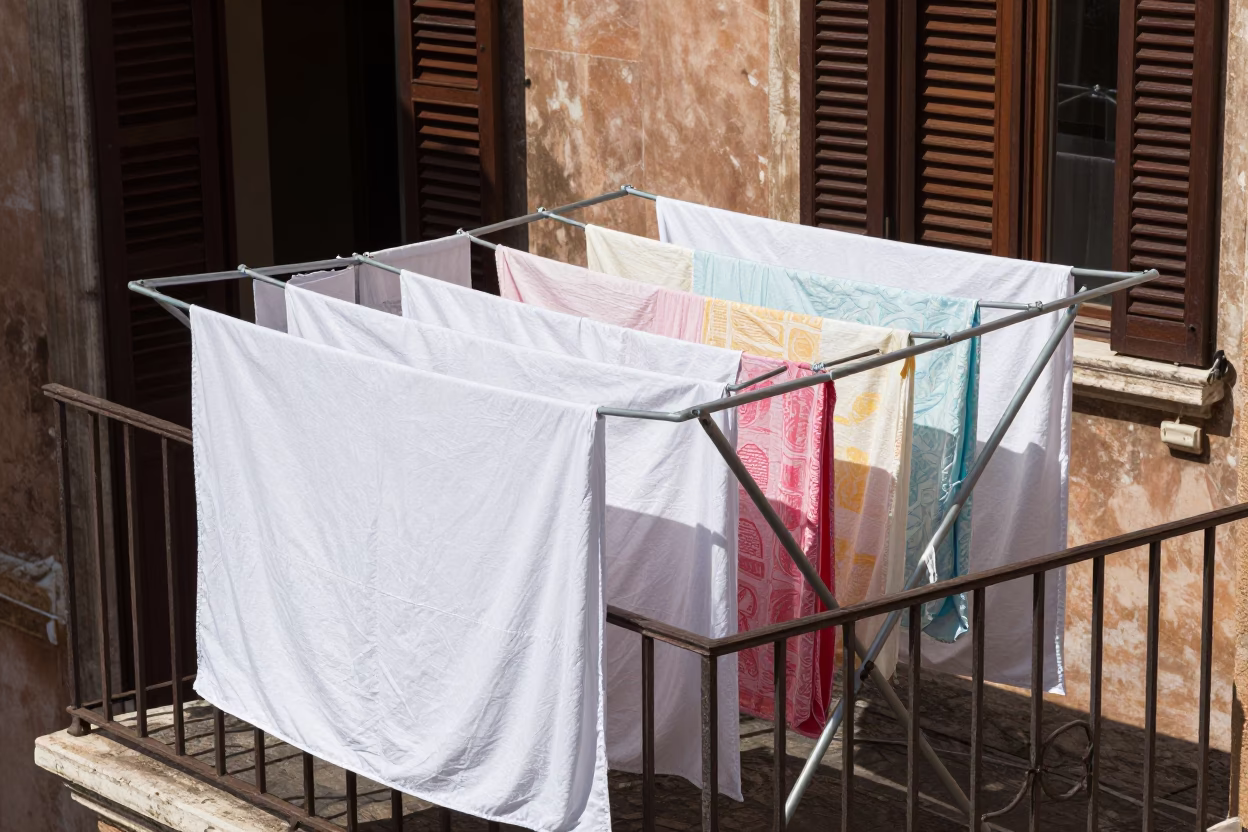 Drying Rack in Rome at The Flat Glare Of Noon Light in in Rome, Italy