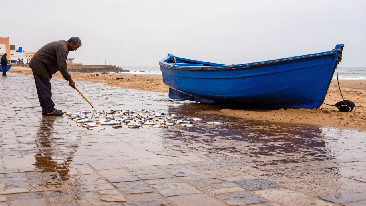 Drying Sardines in Essaouira in in Essaouira, Morocco
