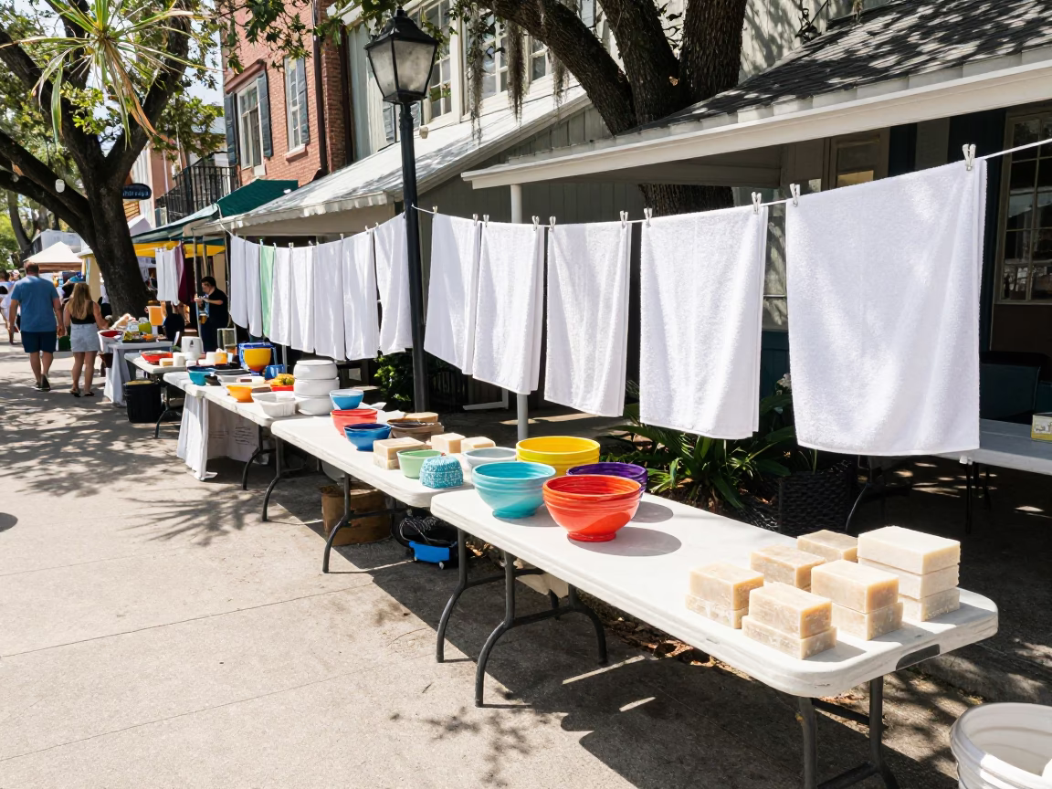 Drying Towels in Charleston at Late Morning Light in in Charleston, South Carolina, United States