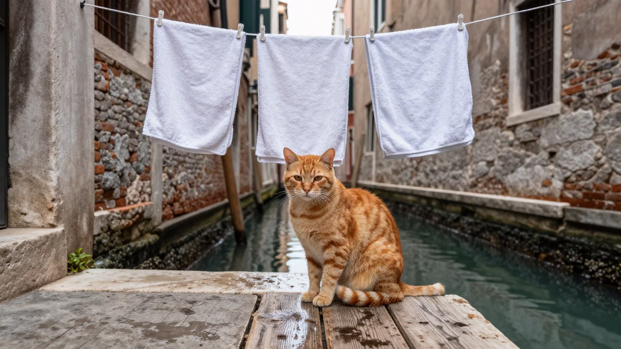 Drying Towels in Venice in in Venice, Italy