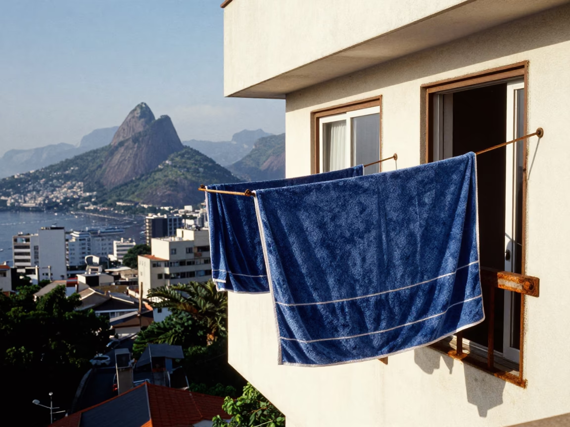Drying Towels on Balcony in Rio de Janeiro Early Afternoon Sunlight in in Rio de Janeiro, Brazil