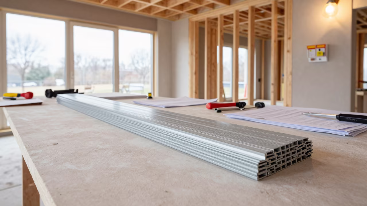 Drywall Corner Beads in Czech Construction Room in in a mechanical room under buildout in Czech Republic