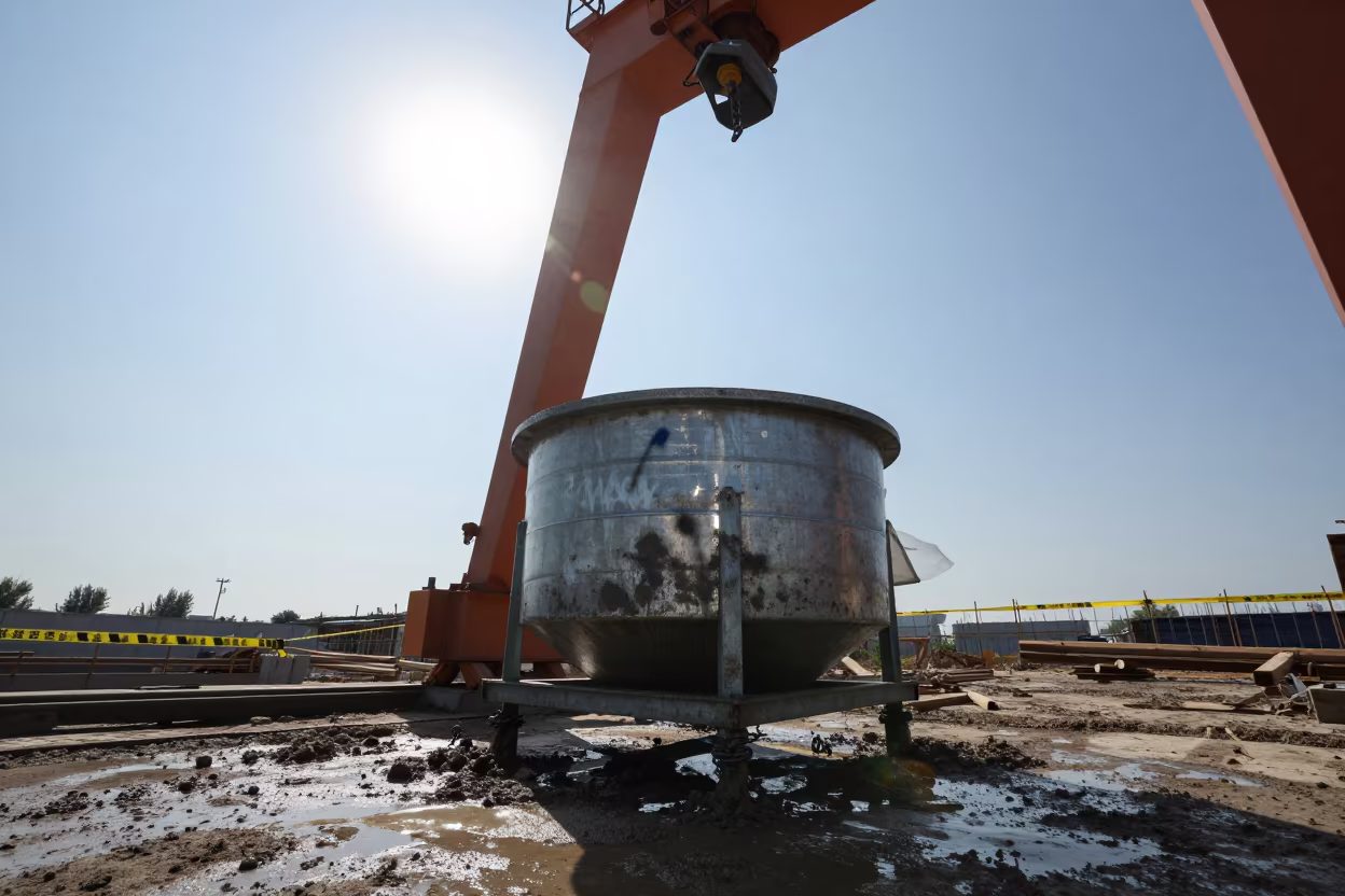 Dual Sun Over Construction Dewatering Bin in beneath a tower crane on open ground in Anhui
