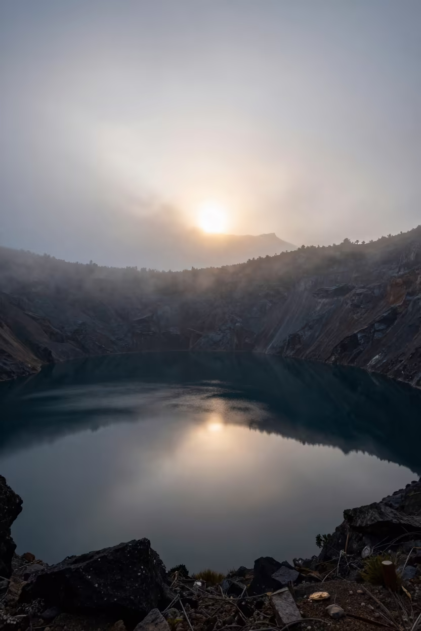 Dual Sun Over Volcanic Crater Lake Near Bogotá in near Bogotá